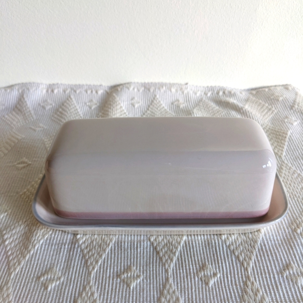 Pfalzgraff Butter Dish soft pink with hints of burgundy and blue